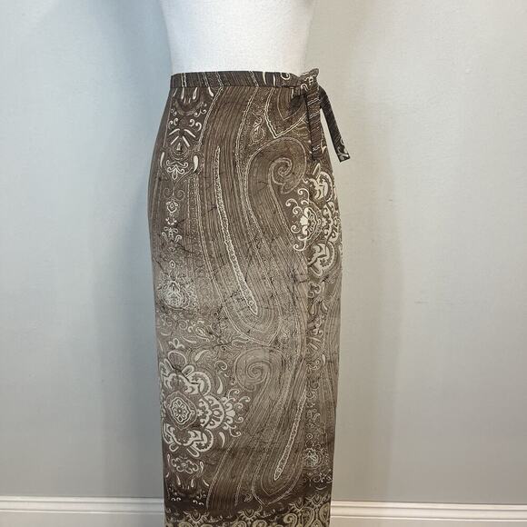 Nygard Collection Skirt size 14 Brown Paisley Sheer Faux Wrap Long Modest Career - Picture 2 of 12